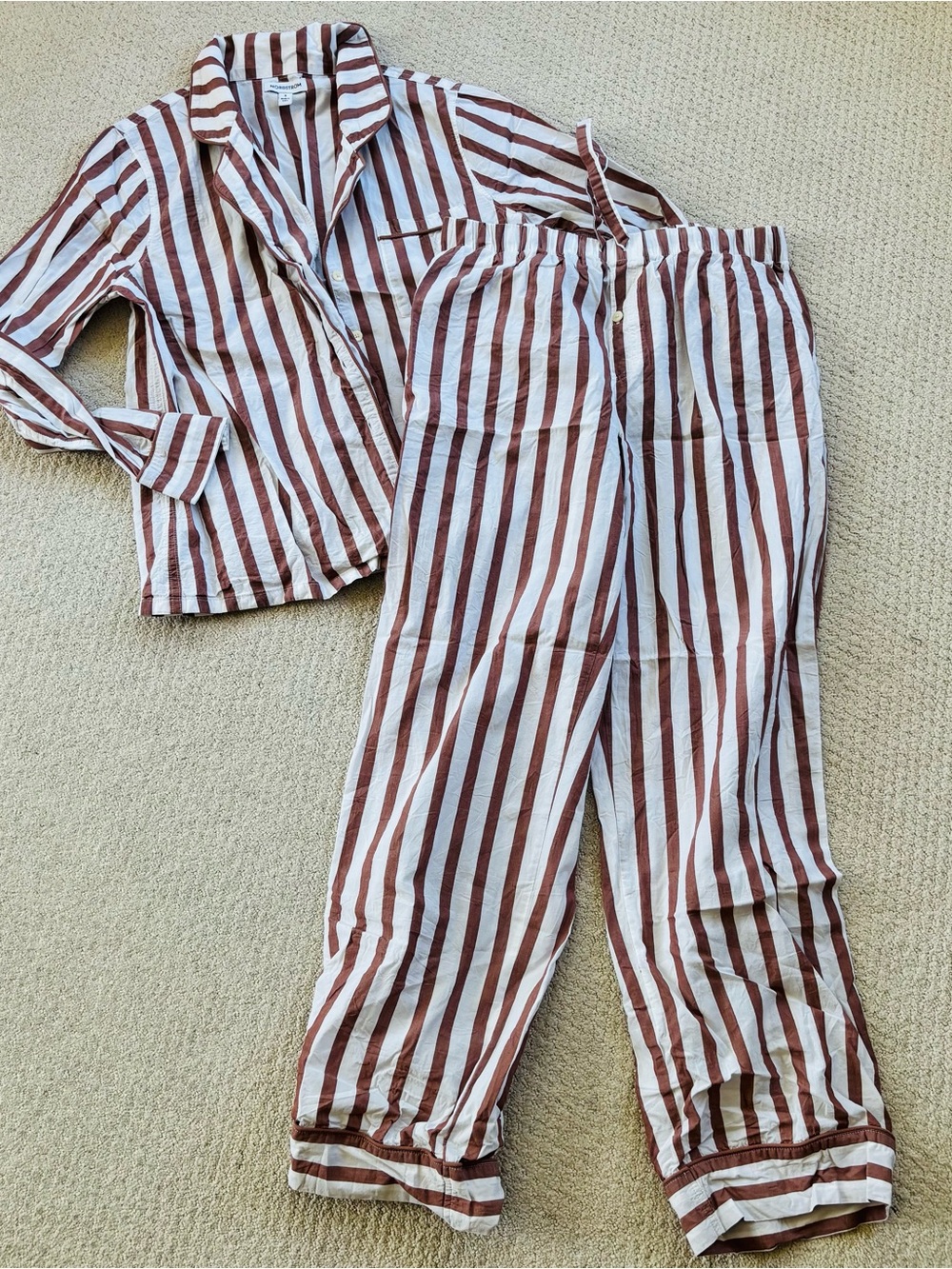 Nordstrom brown and white Striped cotton Pajama Set